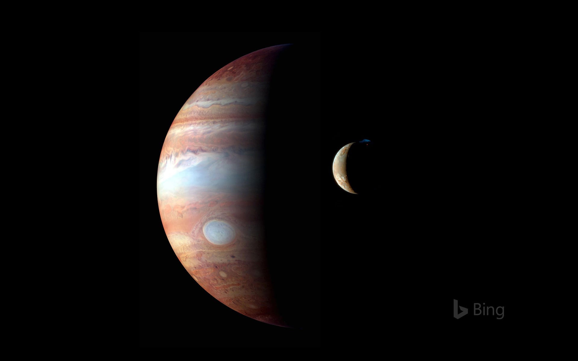 Montage of images of Jupiter and its volcanic moon Io